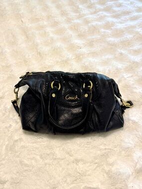 Coach Black Leather Satchel with Gold Accents